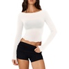 image:imageLASLULU Womens Semi Sheer Square Neck Long Sleeve Workout Tops Wrap Top  See Through FabricLettuce EdgeReversible NecklineFitted Athletic Shirtsfor Ballet Yoga PilatesLayering Over Workout SetsWhite