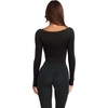 image:imageLASLULU Womens Semi Sheer Square Neck Long Sleeve Workout Tops Wrap Top  See Through FabricLettuce EdgeReversible NecklineFitted Athletic Shirtsfor Ballet Yoga PilatesLayering Over Workout SetsBlack