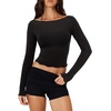 image:imageLASLULU Womens Semi Sheer Square Neck Long Sleeve Workout Tops Wrap Top  See Through FabricLettuce EdgeReversible NecklineFitted Athletic Shirtsfor Ballet Yoga PilatesLayering Over Workout SetsBlack