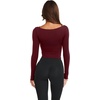 image:imageLASLULU Womens Semi Sheer Square Neck Long Sleeve Workout Tops Wrap Top  See Through FabricLettuce EdgeReversible NecklineFitted Athletic Shirtsfor Ballet Yoga PilatesLayering Over Workout SetsBurgundy