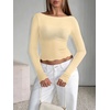 image:imageLASLULU Womens Semi Sheer Square Neck Long Sleeve Workout Tops Wrap Top  See Through FabricLettuce EdgeReversible NecklineFitted Athletic Shirtsfor Ballet Yoga PilatesLayering Over Workout SetsLemon Yellow