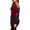 image:imageLASLULU Womens Semi Sheer Square Neck Long Sleeve Workout Tops Wrap Top  See Through FabricLettuce EdgeReversible NecklineFitted Athletic Shirtsfor Ballet Yoga PilatesLayering Over Workout SetsBurgundy