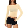 image:imageLASLULU Womens Semi Sheer Square Neck Long Sleeve Workout Tops Wrap Top  See Through FabricLettuce EdgeReversible NecklineFitted Athletic Shirtsfor Ballet Yoga PilatesLayering Over Workout SetsLemon Yellow
