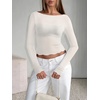 image:imageLASLULU Womens Semi Sheer Square Neck Long Sleeve Workout Tops Wrap Top  See Through FabricLettuce EdgeReversible NecklineFitted Athletic Shirtsfor Ballet Yoga PilatesLayering Over Workout SetsWhite