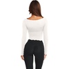 image:imageLASLULU Womens Semi Sheer Square Neck Long Sleeve Workout Tops Wrap Top  See Through FabricLettuce EdgeReversible NecklineFitted Athletic Shirtsfor Ballet Yoga PilatesLayering Over Workout SetsWhite