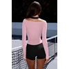 image:imageLASLULU Womens Sexy VNeck Long Sleeve Workout Tops Ribbed Crop Tops  Off the Shoulder Layering TopsCropped Fitted Athletic Gym Shirtsfor Running Yoga Dance Pilates Casual and Everyday WearPink