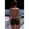 image:imageLASLULU Womens Sexy VNeck Long Sleeve Workout Tops Ribbed Crop Tops  Off the Shoulder Layering TopsCropped Fitted Athletic Gym Shirtsfor Running Yoga Dance Pilates Casual and Everyday WearCoffee