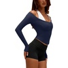 image:imageLASLULU Womens Sexy VNeck Long Sleeve Workout Tops Ribbed Crop Tops  Off the Shoulder Layering TopsCropped Fitted Athletic Gym Shirtsfor Running Yoga Dance Pilates Casual and Everyday WearNavy Blue