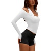 image:imageLASLULU Womens Sexy VNeck Long Sleeve Workout Tops Ribbed Crop Tops  Off the Shoulder Layering TopsCropped Fitted Athletic Gym Shirtsfor Running Yoga Dance Pilates Casual and Everyday WearWhite