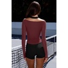 image:imageLASLULU Womens Sexy VNeck Long Sleeve Workout Tops Ribbed Crop Tops  Off the Shoulder Layering TopsCropped Fitted Athletic Gym Shirtsfor Running Yoga Dance Pilates Casual and Everyday WearBurgundy