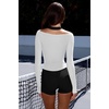 image:imageLASLULU Womens Sexy VNeck Long Sleeve Workout Tops Ribbed Crop Tops  Off the Shoulder Layering TopsCropped Fitted Athletic Gym Shirtsfor Running Yoga Dance Pilates Casual and Everyday WearWhite