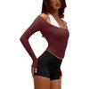 image:imageLASLULU Womens Sexy VNeck Long Sleeve Workout Tops Ribbed Crop Tops  Off the Shoulder Layering TopsCropped Fitted Athletic Gym Shirtsfor Running Yoga Dance Pilates Casual and Everyday WearBurgundy