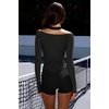 image:imageLASLULU Womens Sexy VNeck Long Sleeve Workout Tops Ribbed Crop Tops  Off the Shoulder Layering TopsCropped Fitted Athletic Gym Shirtsfor Running Yoga Dance Pilates Casual and Everyday WearBlack