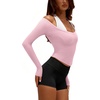 image:imageLASLULU Womens Sexy VNeck Long Sleeve Workout Tops Ribbed Crop Tops  Off the Shoulder Layering TopsCropped Fitted Athletic Gym Shirtsfor Running Yoga Dance Pilates Casual and Everyday WearPink