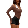 image:imageLASLULU Womens Sexy VNeck Long Sleeve Workout Tops Ribbed Crop Tops  Off the Shoulder Layering TopsCropped Fitted Athletic Gym Shirtsfor Running Yoga Dance Pilates Casual and Everyday WearCoffee
