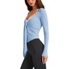image:imageLASLULU Womens Tie Front Pilates Wrap Tops Long Sleeve Shrug Cardigan  Tie Front Wrap Shrug Top with Sexy V NeckLong Sleeve Workout Bolero Cardigan for PilatesYogaBalletGym Daily WearLight Blue