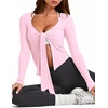 image:imageLASLULU Womens Tie Front Pilates Wrap Tops Long Sleeve Shrug Cardigan  Tie Front Wrap Shrug Top with Sexy V NeckLong Sleeve Workout Bolero Cardigan for PilatesYogaBalletGym Daily WearPink