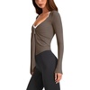 image:imageLASLULU Womens Tie Front Pilates Wrap Tops Long Sleeve Shrug Cardigan  Tie Front Wrap Shrug Top with Sexy V NeckLong Sleeve Workout Bolero Cardigan for PilatesYogaBalletGym Daily WearCoffee