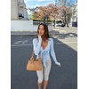 image:imageLASLULU Womens Tie Front Pilates Wrap Tops Long Sleeve Shrug Cardigan  Tie Front Wrap Shrug Top with Sexy V NeckLong Sleeve Workout Bolero Cardigan for PilatesYogaBalletGym Daily WearLight Blue