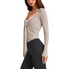 image:imageLASLULU Womens Tie Front Pilates Wrap Tops Long Sleeve Shrug Cardigan  Tie Front Wrap Shrug Top with Sexy V NeckLong Sleeve Workout Bolero Cardigan for PilatesYogaBalletGym Daily WearLight Coffee