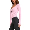 image:imageLASLULU Womens Tie Front Pilates Wrap Tops Long Sleeve Shrug Cardigan  Tie Front Wrap Shrug Top with Sexy V NeckLong Sleeve Workout Bolero Cardigan for PilatesYogaBalletGym Daily WearPink