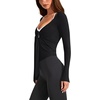 image:imageLASLULU Womens Tie Front Pilates Wrap Tops Long Sleeve Shrug Cardigan  Tie Front Wrap Shrug Top with Sexy V NeckLong Sleeve Workout Bolero Cardigan for PilatesYogaBalletGym Daily WearBlack