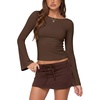 image:imageLASLULU Womens Bell Long Sleeve Top Boat Neck Shirts XSXL  Flare SleeveSlim Fitted Basic TopCropGoing Out TopsWorkoutAthleticYoga2026 TrendyY2KCasualCute Fall Winter TopCoffee