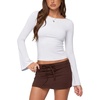 image:imageLASLULU Womens Bell Long Sleeve Top Boat Neck Shirts XSXL  Flare SleeveSlim Fitted Basic TopCropGoing Out TopsWorkoutAthleticYoga2026 TrendyY2KCasualCute Fall Winter TopWhite