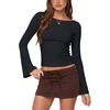 image:imageLASLULU Womens Bell Long Sleeve Top Boat Neck Shirts XSXL  Flare SleeveSlim Fitted Basic TopCropGoing Out TopsWorkoutAthleticYoga2026 TrendyY2KCasualCute Fall Winter TopBlack