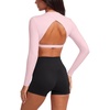 image:imageLASLULU Womens Long Sleeve Workout Crop Top Open Back Slim Shirt  High Neck CrewneckBacklessAthletic Gym Yoga Pilates TopsFitted TightDance Sport TopSexy CuteGoing Out TopPink