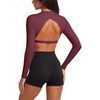 image:imageLASLULU Womens Long Sleeve Workout Crop Top Open Back Slim Shirt  High Neck CrewneckBacklessAthletic Gym Yoga Pilates TopsFitted TightDance Sport TopSexy CuteGoing Out TopWine Red