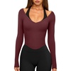 image:imageLASLULU Womens Sexy VNeck Long Sleeve Workout Tops Ribbed Crop Tops  Off the Shoulder Layering TopsCropped Fitted Athletic Gym Shirtsfor Running Yoga Dance Pilates Casual and Everyday WearBurgundy