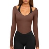 image:imageLASLULU Womens Sexy VNeck Long Sleeve Workout Tops Ribbed Crop Tops  Off the Shoulder Layering TopsCropped Fitted Athletic Gym Shirtsfor Running Yoga Dance Pilates Casual and Everyday WearCoffee