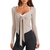 image:imageLASLULU Womens Tie Front Pilates Wrap Tops Long Sleeve Shrug Cardigan  Tie Front Wrap Shrug Top with Sexy V NeckLong Sleeve Workout Bolero Cardigan for PilatesYogaBalletGym Daily WearLight Coffee