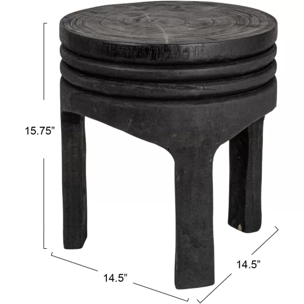 Creative CoOp Boho HandCarved Paulownia Wood Stool NaturalBlack