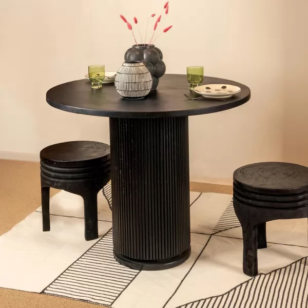 Creative CoOp Boho HandCarved Paulownia Wood Stool NaturalBlack