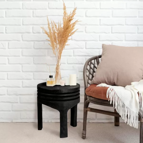 Creative CoOp Boho HandCarved Paulownia Wood Stool NaturalBlack