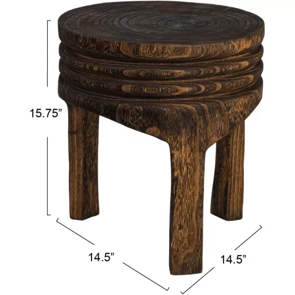 Creative CoOp Boho HandCarved Paulownia Wood Stool NaturalDark Brown Stained