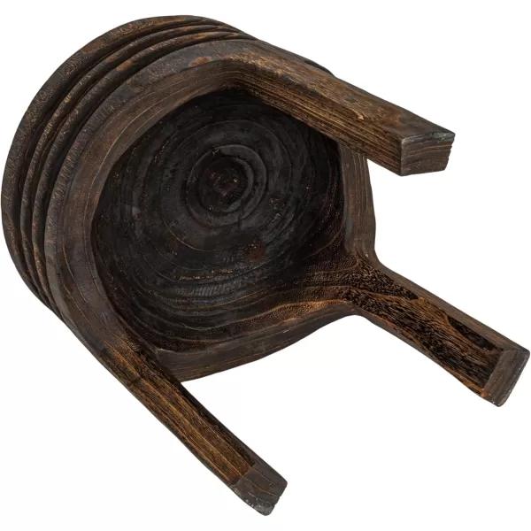 Creative CoOp Boho HandCarved Paulownia Wood Stool NaturalDark Brown Stained