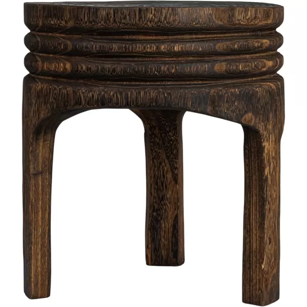 Creative CoOp Boho HandCarved Paulownia Wood Stool NaturalDark Brown Stained