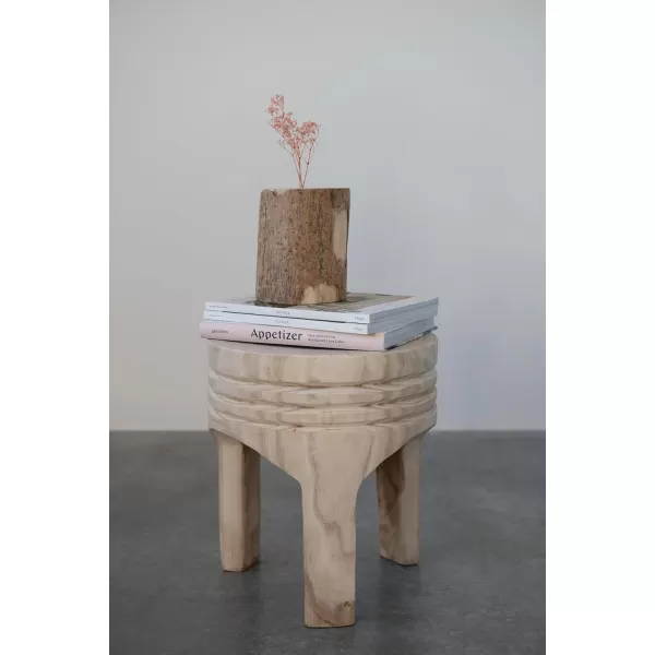 Creative CoOp Boho HandCarved Paulownia Wood Stool NaturalNatural
