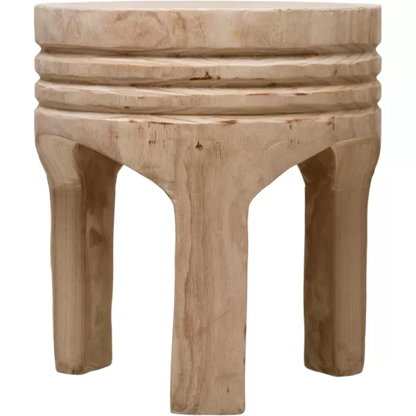 Creative CoOp Boho HandCarved Paulownia Wood Stool NaturalNatural