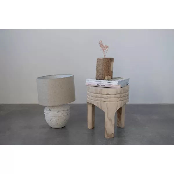 Creative CoOp Boho HandCarved Paulownia Wood Stool NaturalNatural