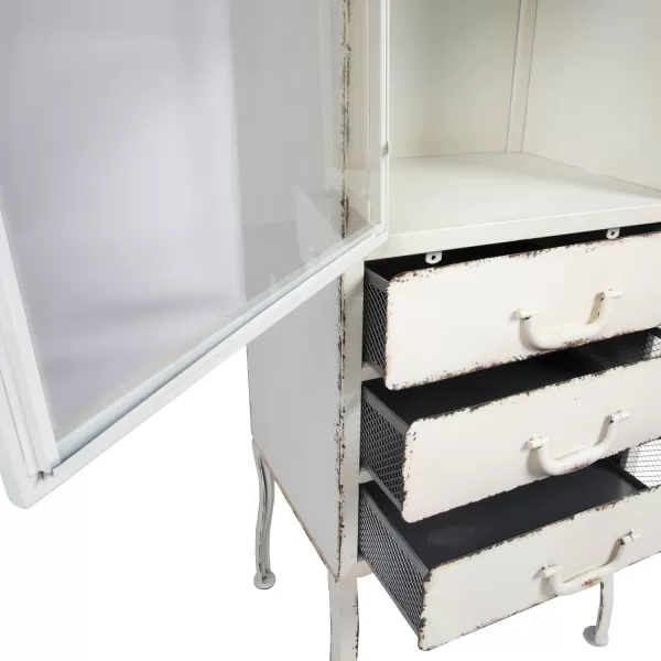 Creative CoOp Metal Cabinet with 3 DrawersDistressed White