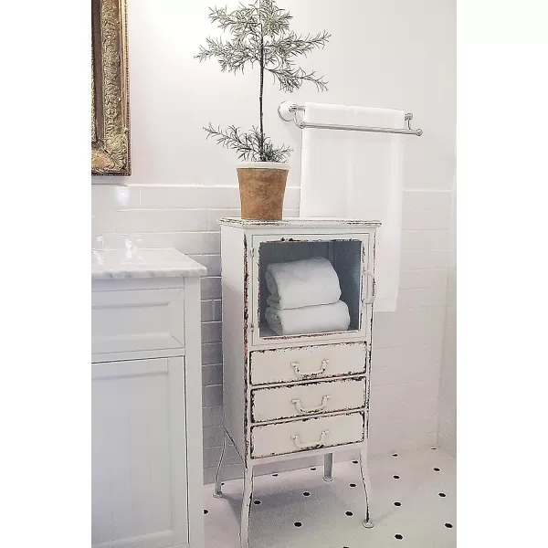 Creative CoOp Metal Cabinet with 3 DrawersDistressed White