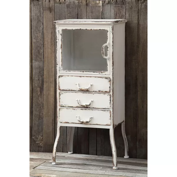 Creative CoOp Metal Cabinet with 3 DrawersDistressed White