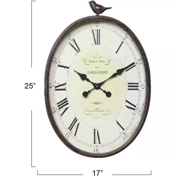Creative CoOp Oval Metal Wall Clock with Bird