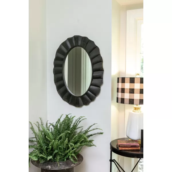 Creative CoOp Oval Mirror with Distressed Black Scalloped Metal Frame