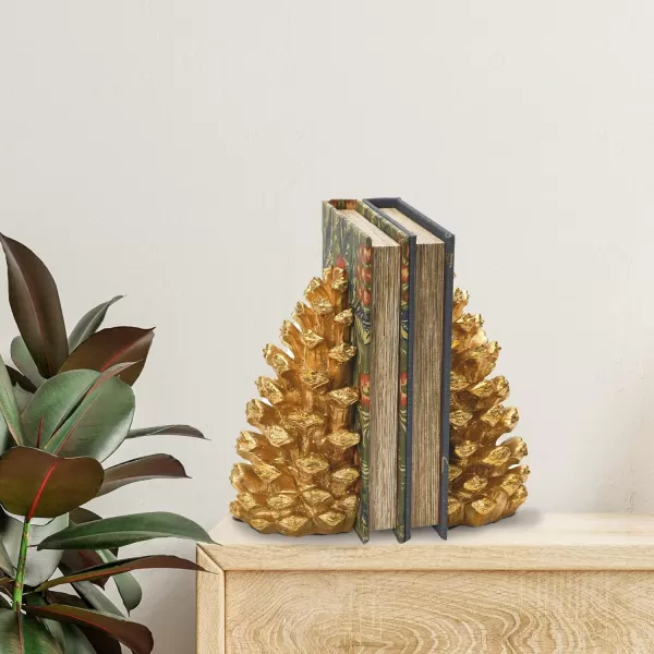 Creative CoOp Pinecone Shaped Resin Bookends Set of 2 PiecesGold Finish