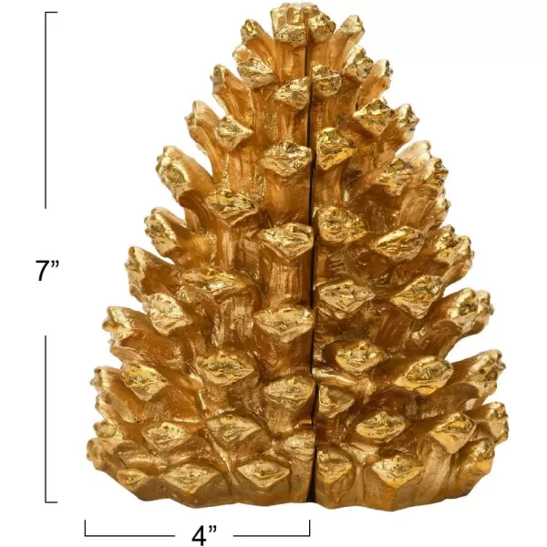 Creative CoOp Pinecone Shaped Resin Bookends Set of 2 PiecesGold Finish